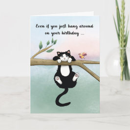 Carte Chat mignon d'anniversaire accroché autour d'un oi