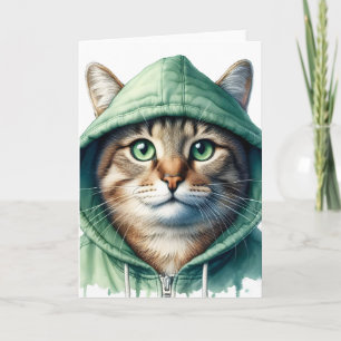 Carte Chat mignon en vert Sweat - shirt à capuche drôle