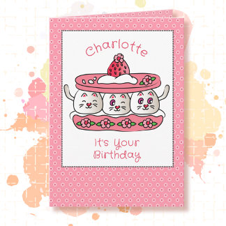 Carte Chat Mignon Fête Drôle Kitten Dessin Animé Anniver