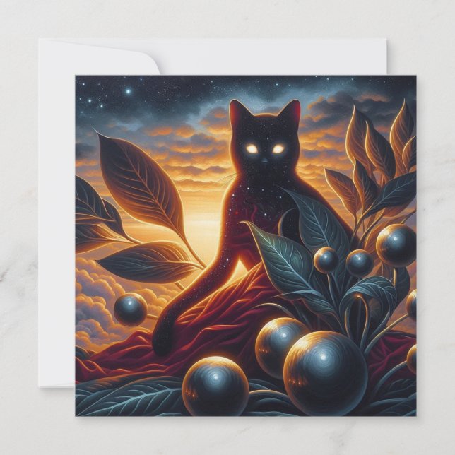 Carte Chat mondain Fabriqué d'étoiles : Oeuvre surréalis (Devant)