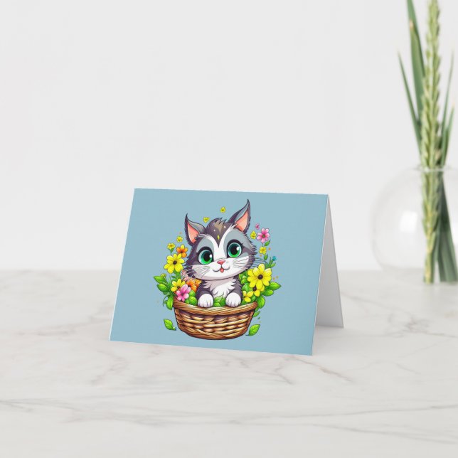 Carte Chat mou de Pâques en Fleurs (Devant)