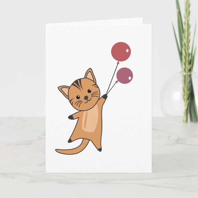 Carte Chat Mouche Avec Balloons Beaux Animaux (Devant)
