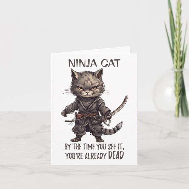 Carte Chat Ninja, Samouraï Japonais Chat Kawaii Tatouage (Devant)