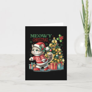 Carte Chat Noël Père Noël Chapeau Et Arbre Drôle Meowny 