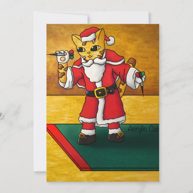 Carte Chat Noël Père Noël Darts (Devant)