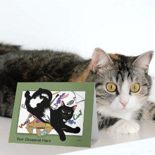 Carte Chat noir artiste joueur Peinture Humour Vert