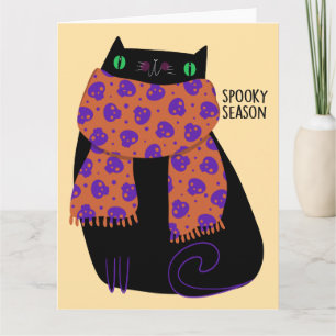 Carte Chat noir automne saison Halloween Éffrayant migno