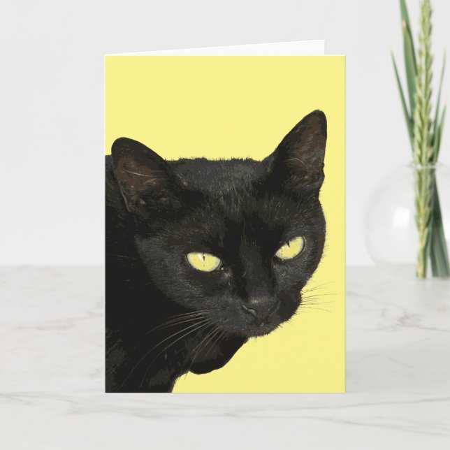Carte Chat Noir Avec Belle Yellow Eyes Vector Art (Devant)