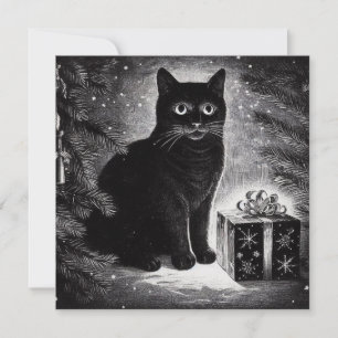 Carte Chat noir avec cadeau de Noël