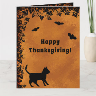 Carte Chat noir avec chauve-souris, Bon thanksgiving
