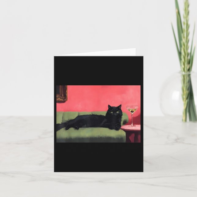 Carte Chat Noir Avec Martini Art Imprimer (Devant)