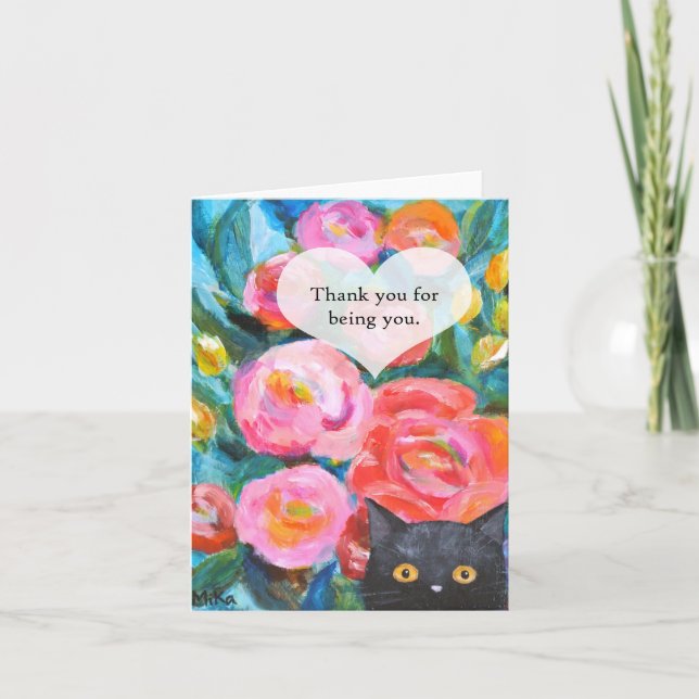 Carte Chat noir avec Merci de fleurs pour être vous (Devant)