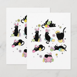 Carte Chat noir avec oeufs de lapin