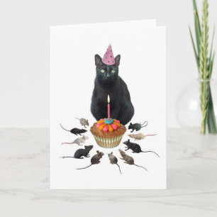 Carte Chat noir avec Rats Anniversaire