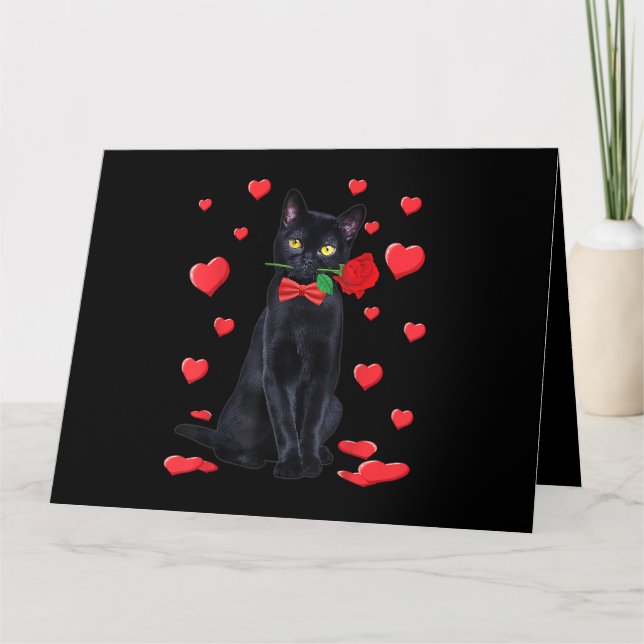 Carte Chat noir avec rose valentines chemise chat valent (Devant)