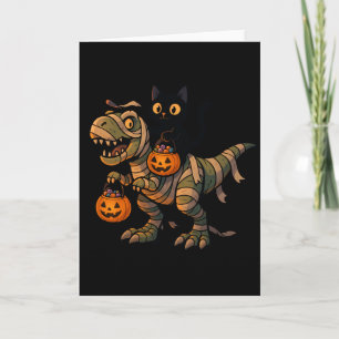 Carte Chat noir chevauchant un T-Rex momie – Dino Hallow