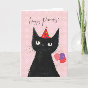 Carte chat noir dans le casquette de fête drôle de la ca