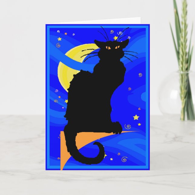 Carte Chat noir de nuit étoilée (Devant)