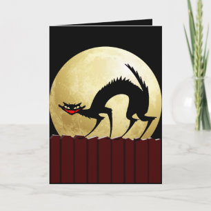 Carte Chat noir d'Halloween avec Pleine lune