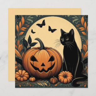 Carte Chat noir d'Halloween et Citrouille