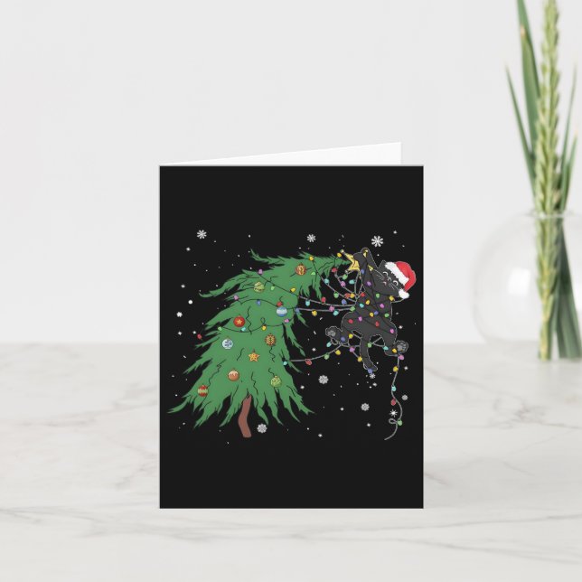 Carte Chat Noir Drôle Père Noël Tangée Dans L'Arbre De N (Devant)