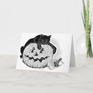 Carte Chat noir éffrayant et Halloween Citrouille