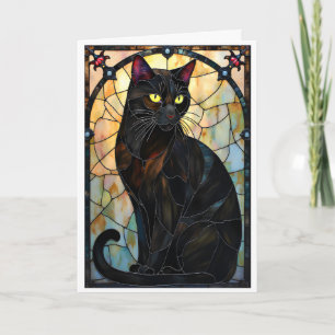 Carte Chat noir élégant de style vitrail