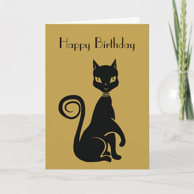 Carte Chat noir élégant Joyeux Anniversaire (Devant)
