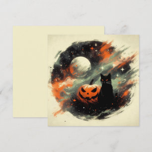 Carte Chat noir et citrouille d'Halloween