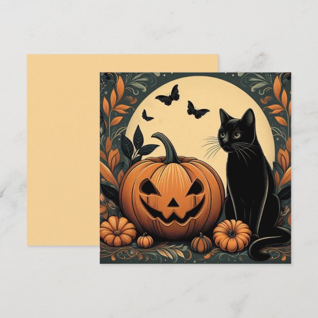 Carte Chat noir et citrouille d'Halloween (Devant / Derrière)