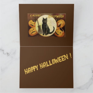 Carte Chat noir et Citrouille vintage Halloween Witch