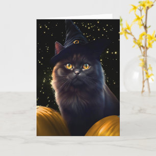 Carte Chat noir et sorcière Casquettes Citrouilles heure