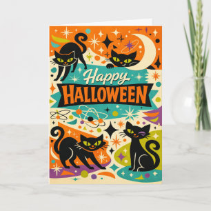 Carte Chat noir fantaisiste Halloween de l'ère atomique