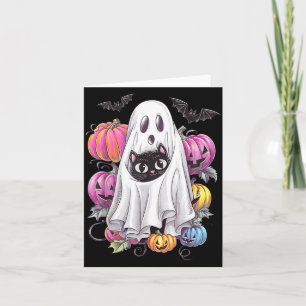 Carte Chat Noir Fantôme Avec Citrouilles Halloween Effra