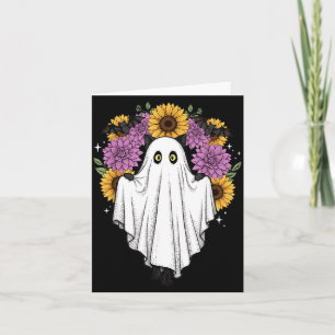 Carte Chat noir fantôme d'Halloween Chauve-souris Floral