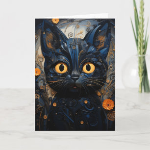 Carte Chat noir Fleurs orange Toutes les Occasions