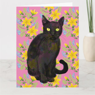 Carte chat noir floral
