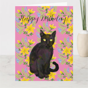 Carte chat noir floral
