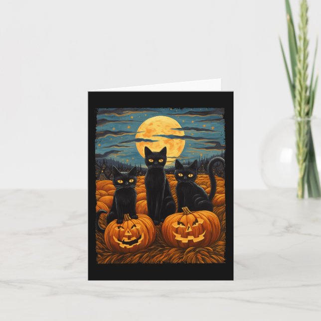Carte Chat noir Halloween Amoureux de les chats Starry N (Devant)
