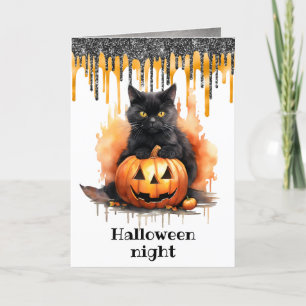Carte Chat Noir Halloween de nuit