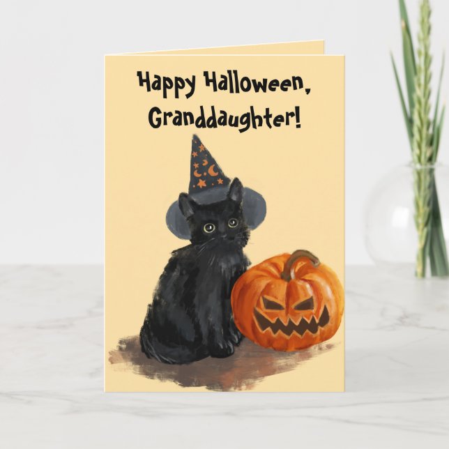 CARTE CHAT NOIR HALLOWEEN POUR PETITE-FILLE (Devant)