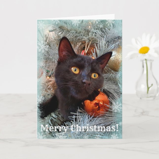 Carte Chat noir Joyeux Noël (Petite plante)