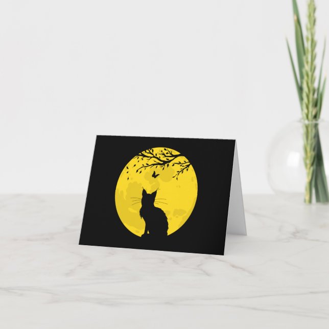 Carte Chat noir Lune jaune (Devant)