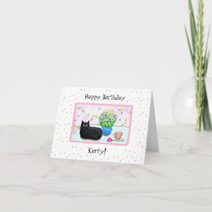 Carte Chat noir mignon personnalisable avec anniversaire