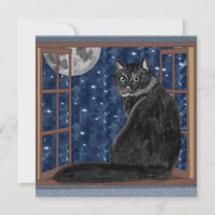 Carte Chat noir regardant la fenêtre sur les étoiles et 