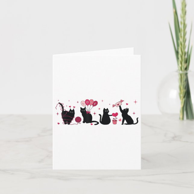 Carte Chat Noir Rétro Jouer Coeur Valentines Jour Chat K (Devant)