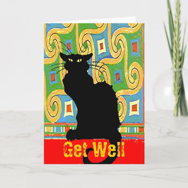 Carte Chat noir sur papier peint Abstrait, bien se tirer (Devant)
