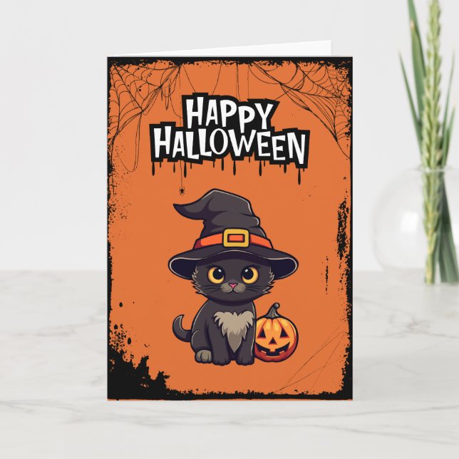 Carte Chat noir très effrayant avec Citrouille Jack-o'-l (Devant)