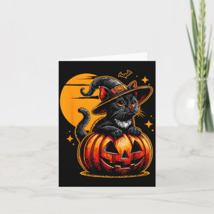 Carte Chat noir vintage drôle d'Halloween Citrouille Épo
