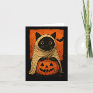 Carte Chat noir vintage drôle d'Halloween Citrouille Épo